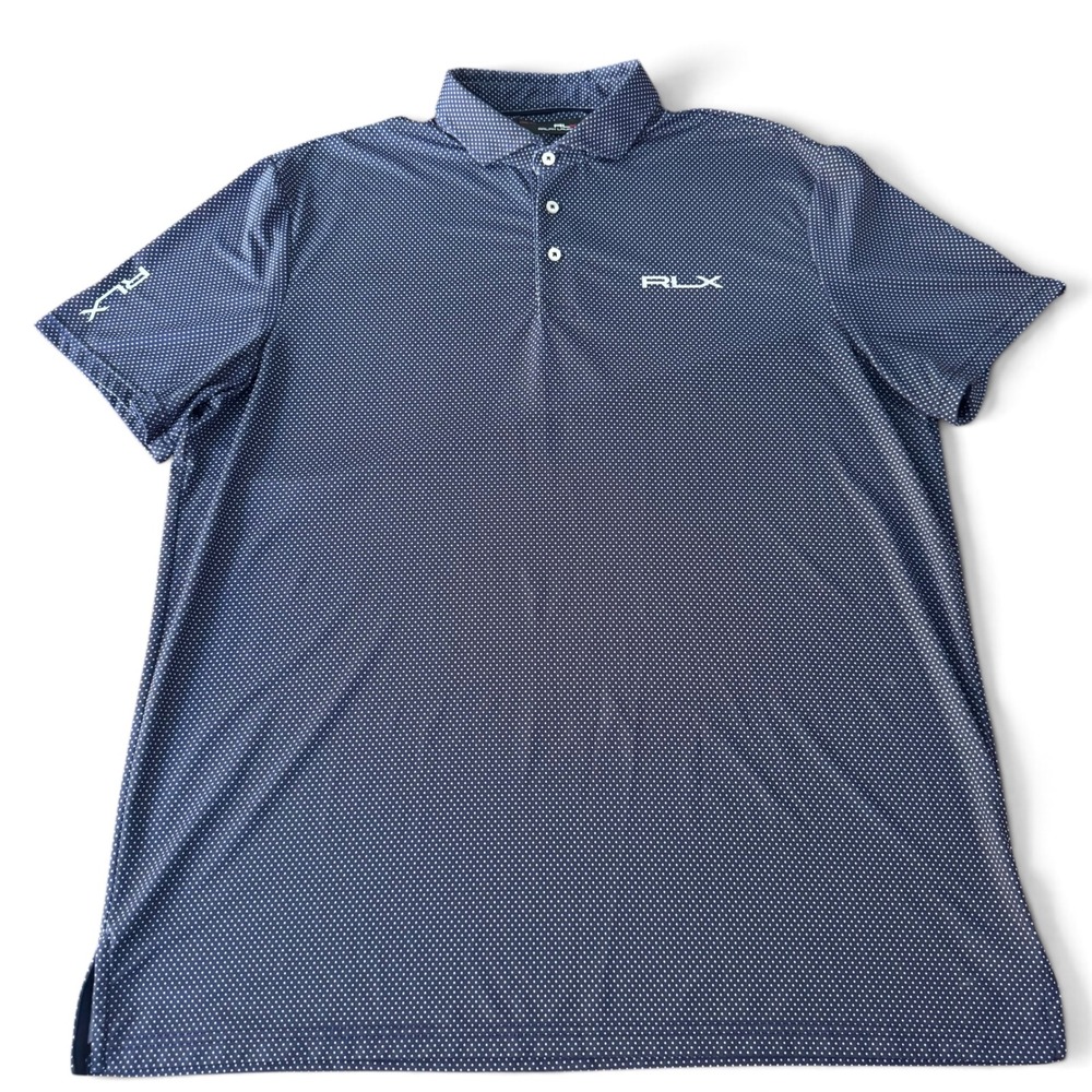 RLX Ralph Lauren Polo Men XL Navy Blue Micro Dot Pro Fit Performance Stretch